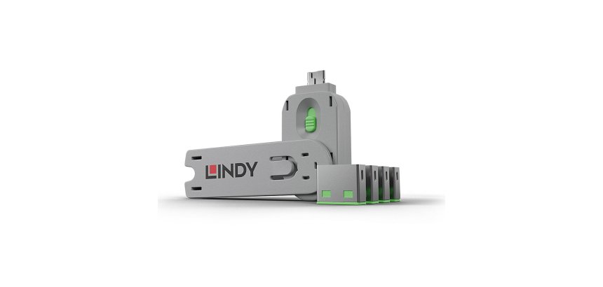 Lindy 40451 bloqueador de puerto Bloqueador de puerto + clave USB tipo A Verde Acrilonitrilo butadieno estireno (ABS) 5 pieza(s)