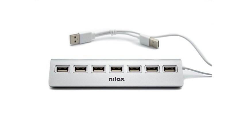 Nilox HUB sobremesa de aluminio con 7 puertos USB 2.0