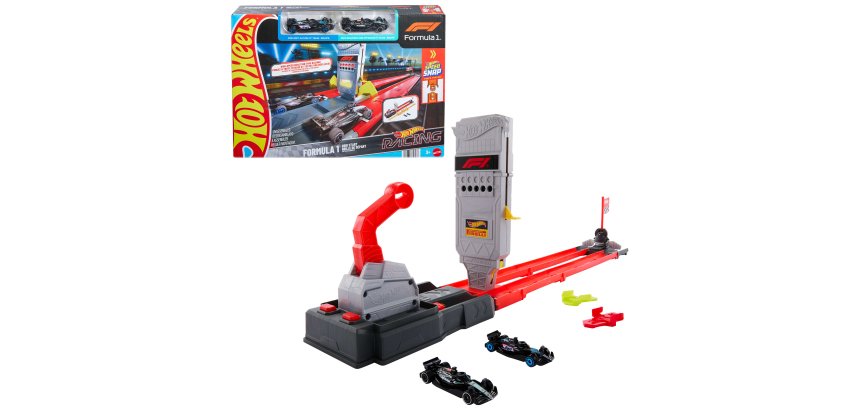 Hot Wheels City Racing Formula 1 Grid Start Track Set & 2 Die-Cast F1 Cars in 1:64 Scale
