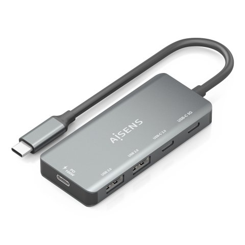AISENS Hub USB 3.1 USB-C, USB-C/M-1xUSB-C PD 100W+1xUSB-C USB3.0/H+1xUSB-C USB2.0/H+2xUSB-A USB2.0/H, Gris, 15cm
