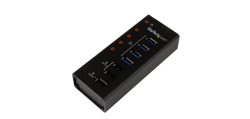 StarTech.com 4 Port USB 3.0 Hub (5Gbps) plus 3 Dedicated USB Charging Ports (2 x 1A & 1 x 2A) - Wall Mountable Metal Enclosure