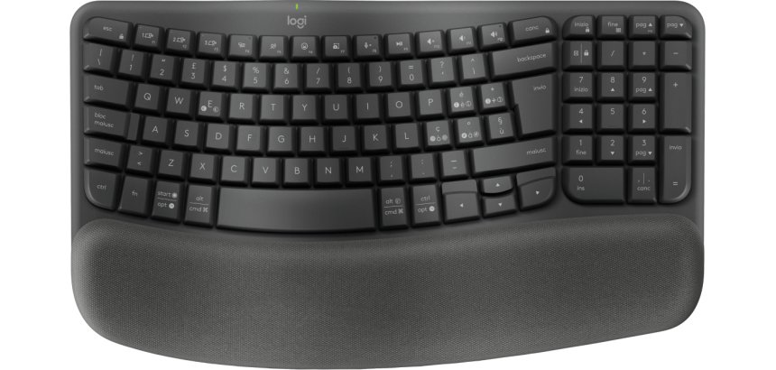Logitech Wave Keys for Business, tastiera wireless ergonomica con supporto per i polsi imbottito, tecnologia Secure Logi Bolt, Bluetooth, compatibile con Windows/Mac/Chrome/Linux - Grafite