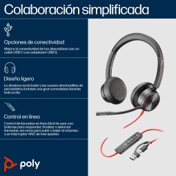 POLY Auriculares estéreo Blackwire 8225 con certificación Microsoft Teams USB-C + Adaptador USB-C/A