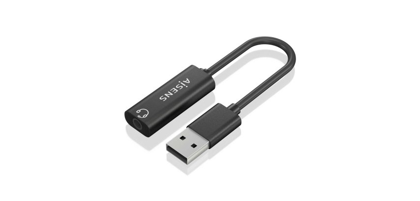 AISENS Conversor USB-A a Audio 48KHz, USB-A/M-Jack 3.5/H, Negro, 10 cm