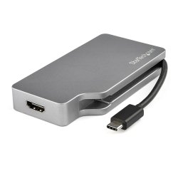 StarTech.com USB C Multiport Video Adapter met HDMI, VGA, Mini DisplayPort of DVI, USB Type C Monitor Adapter naar HDMI 2.0 of mDP 1.2 (4K 60Hz), VGA of DVI (1080p), Space Gray Aluminium