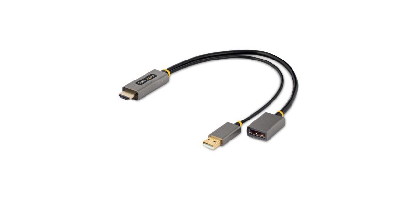 StarTech.com 1ft (30cm) HDMI to DisplayPort Adapter Cable, Active 4K 60Hz HDMI 2.0 to DP 1.2 Converter, HDR, USB Bus Powered, HDMI Source to DisplayPort Monitor for Laptops/PC