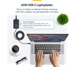 StarTech.com 65W USB-C Laptop Oplader met 1,5m Geïntegreerde USB-C Kabel, Power Adapter Brick voor Dell, XPS, HP ProBook, MacBook Pro, Microsoft Surface Pro