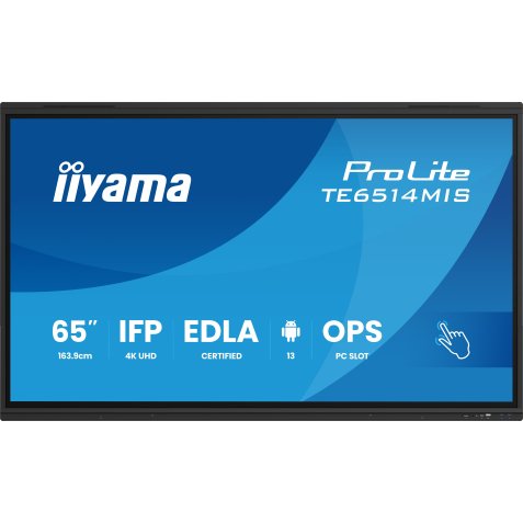 iiyama PROLITE TE6514MIS-B2AG Écran plat de signalisation numérique 165,1 cm (65") LCD Wifi 435 cd/m² 4K Ultra HD Noir Écran tactile Intégré dans le processeur Android 24/7