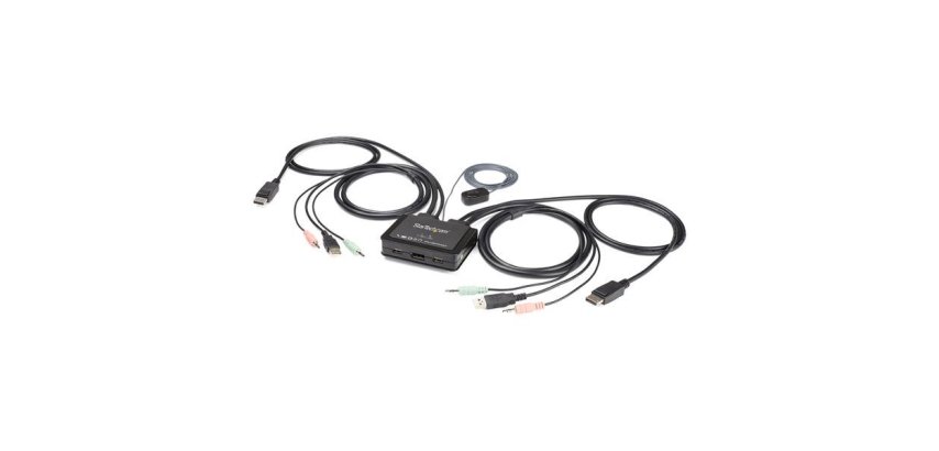 StarTech.com Switch KVM DisplayPort 2 Ports- 4K 60 Hz - Commutateur KVM USB DP 1.2 UHD avec Câbles 1,2 m Integrés & Audio - Alimenté par Bus - Commutation à Distance 1,5 m avec Bouton