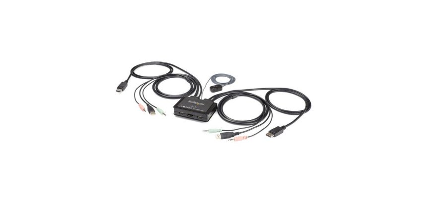 StarTech.com Switch KVM DisplayPort 2 Ports- 4K 60 Hz - Commutateur KVM USB DP 1.2 UHD avec Câbles 1,2 m Integrés & Audio - Alimenté par Bus - Commutation à Distance 1,5 m avec Bouton