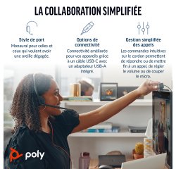 HP Poly Micro-casque Poly Blackwire 3210 monaural USB-C + adaptateur USB-C/A