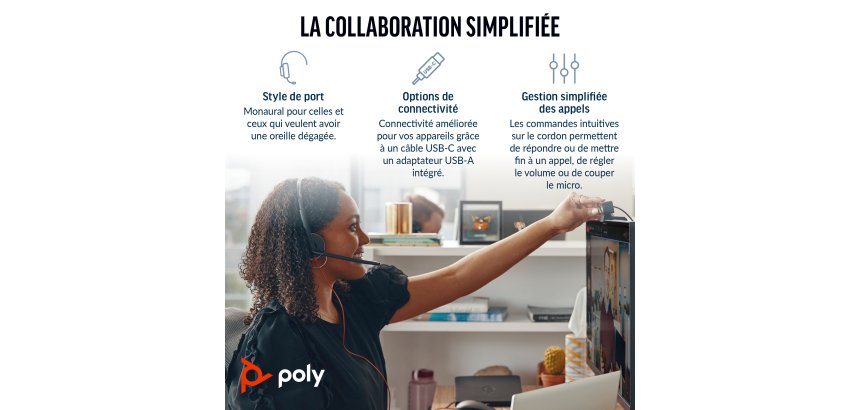 HP Poly Micro-casque Poly Blackwire 3210 monaural USB-C + adaptateur USB-C/A