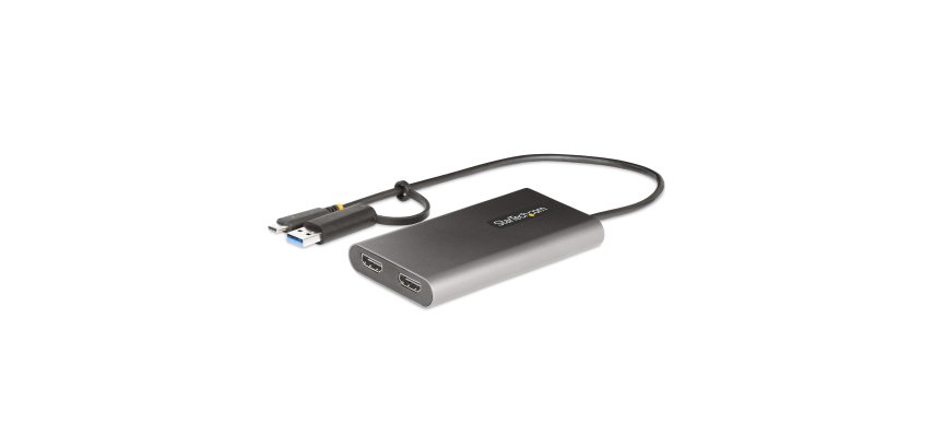 StarTech.com Adaptateur USB-C vers Double HDMI - USB-C ou A vers 2x HDMI - 4K 60Hz - 100W Power Delivery Pass-Through - Adaptateur Vidéo avec Câble Intégré de 30cm - Convertisseur USB-C vers HDMI pour PC Portable