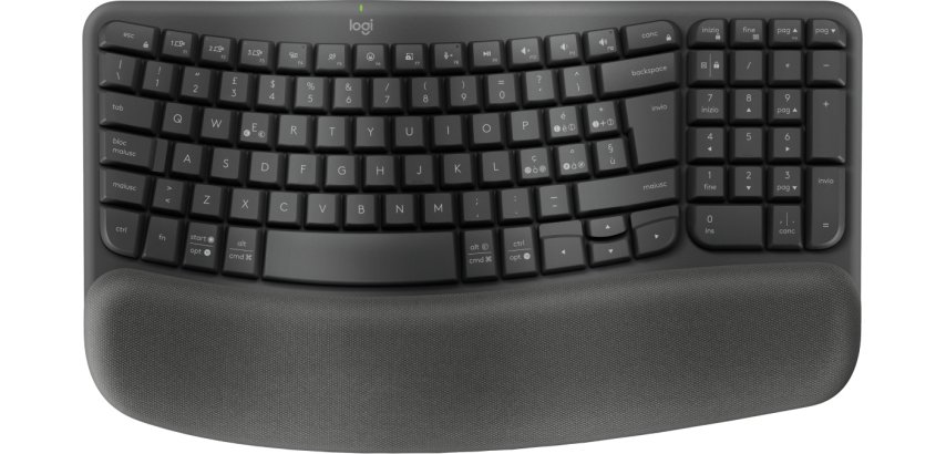 Logitech Wave Keys for Business, tastiera wireless ergonomica con supporto per i polsi imbottito, tecnologia Secure Logi Bolt, Bluetooth, compatibile con Windows/Mac/Chrome/Linux - Grafite