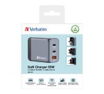 Verbatim 65 W GaN-wandoplader met drie poorten 2 x USB-C PD 65 W / 1 x USB-A QC 3.0 (EU/VK/VS)