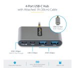 StarTech.com 4-Port USB-C Hub with 100W Power Delivery Pass-Through - 2x USB-A + 2x USB-C - USB 3.0 5Gbps - 1ft (30cm) Long Cable - Portable USB Type-C to USB-A/C Hub
