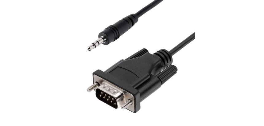 StarTech.com 3ft (1m) DB9 to 3.5mm Serial Cable for Serial Device Configuration, RS232 DB9 Male to 3.5mm Cable Used for Calibrating Projectors, Digital Signage, TVs via Audio Jack