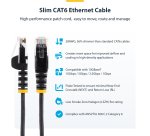 StarTech.com 25cm Black Slim CAT6 Ethernet Cable, Snagless, 100W PoE, UTP, LSZH, 28AWG Pure Bare Copper Wire, Slim RJ45 Network Patch Cord w/Strain Reliefs, Individually Tested