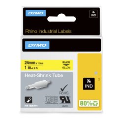 DYMO Rhino etiquetas industriales de tubo termorretráctil | 24 mm x 1,5 m | de color negro sobre fondo amarillo