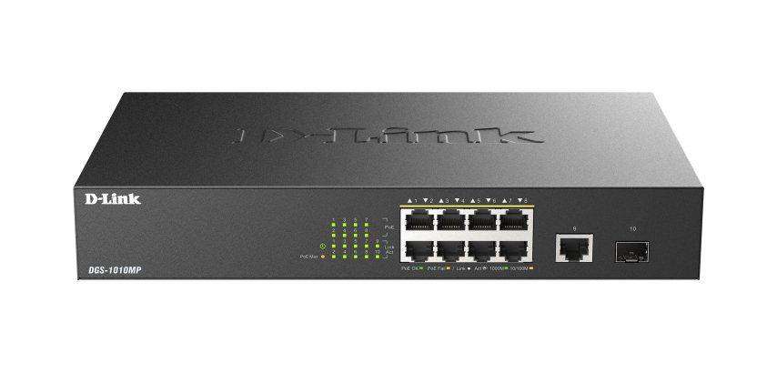 D-Link DGS-1010MP/E commutateur réseau Non-géré L2 Gigabit Ethernet (10/100/1000) Connexion Ethernet, supportant l'alimentation via ce port (PoE) 1U Noir