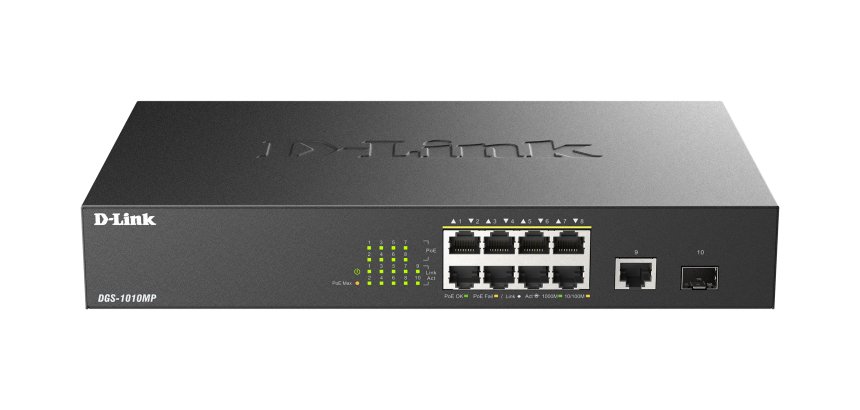 D-Link DGS-1010MP/E commutateur réseau Non-géré L2 Gigabit Ethernet (10/100/1000) Connexion Ethernet, supportant l'alimentation via ce port (PoE) 1U Noir