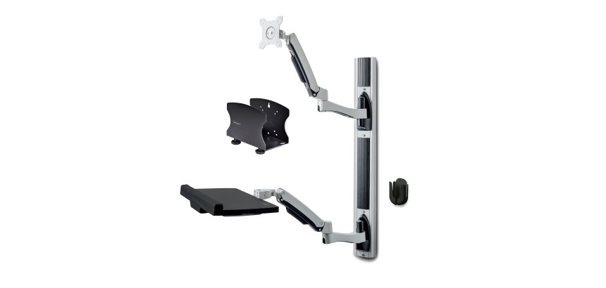StarTech.com Estación de Trabajo Soporte de Pared para Monitor VESA de 27 Pulgadas (10kg) con Bracket para CPU / Ordenador y Bandeja para Teclado y Ratón - con Brazo Articulado para Monitor