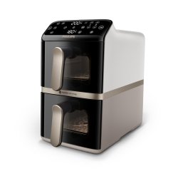 Philips Serie 4000 Airfryer doppio cestello Verticale, Friggitrice ad aria da 10L, 13 metodi di cottura, Rivestimento ceramica PFAS Free, Pulizia in lavastoviglie, App ricette, NA462/70