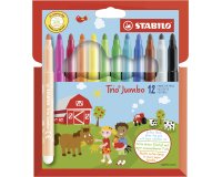 Feutre coloriage stabilo trio jumbo pointe xxl bloquée grip triangulaire couleurs assorties étui carton 12 unités