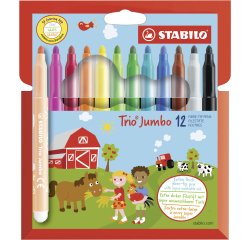 STABILO Trio Jumbo marcatore Nero, Blu, Marrone, Verde, Ciano chiaro, Verde chiaro, Arancione, Pesca, Rosa, Rosso, Bianco, Giallo 12 pz