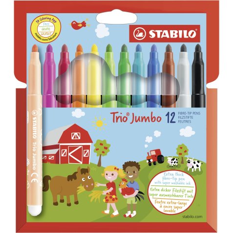 STABILO Trio Jumbo marcatore Nero, Blu, Marrone, Verde, Ciano chiaro, Verde chiaro, Arancione, Pesca, Rosa, Rosso, Bianco, Giallo 12 pz