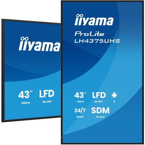 iiyama LH4375UHS-B2AG Écran d'affichage dynamique Écran plat de signalisation numérique 108 cm (42.5") LCD Wifi 500 cd/m² 4K Ultra HD Noir Intégré dans le processeur Android 11 24/7
