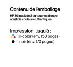 HP 301 pack de 2 cartouches d'encre noir/trois couleurs authentiques