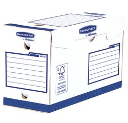 Boîte archives bankers box heavy duty carton montage manuel dos 15cm coloris blanc bleu