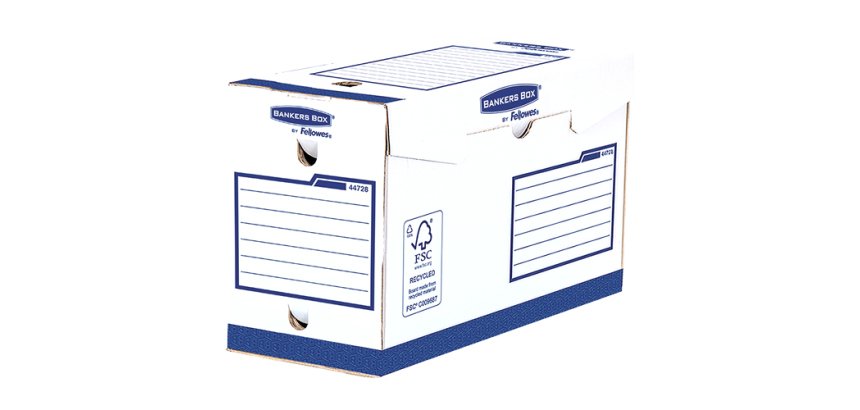 Boîte archives bankers box heavy duty carton montage manuel dos 15cm coloris blanc bleu
