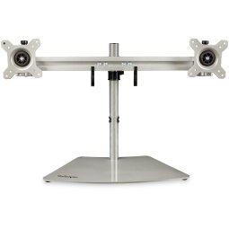 StarTech.com Soporte VESA para 2 Monitores - Soporte Ergonómico de Sobremesa para 2 monitores de 24" con Montaje VESA - con Base Independiente y Altura Ajustable- Soporte con Mástil - Plata