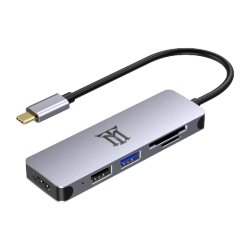 Maillon Technologique Premium MTHUB5 base para portátil y replicador de puertos USB 3.2 Gen 2 (3.1 Gen 2) Type-C Aluminio, Gris