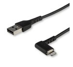 StarTech.com Câble USB-A vers Lightning Noir Robuste 2m Coudé à 90° - Câble de Charge/Synchronisation USB Type A vers Lightning en Fibre Aramide Robuste et Résistante - Certifié Apple MFi - iPhone