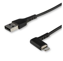StarTech.com Câble USB-A vers Lightning Noir Robuste 2m Coudé à 90° - Câble de Charge/Synchronisation USB Type A vers Lightning en Fibre Aramide Robuste et Résistante - Certifié Apple MFi - iPhone