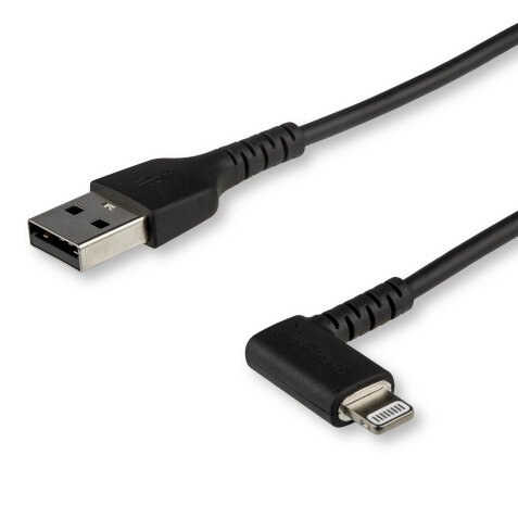 StarTech.com Premium USB-A naar Lightning Kabel 2m Zwart - Robuuste 90° haakse USB Type A naar Lightning Charge & Sync Oplaadkabel met Aramide Vezels - Apple MFi Gecertificeerd - iPhone