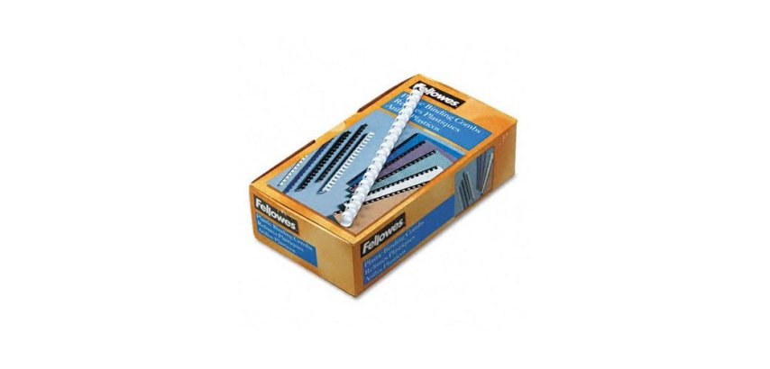 Anneau plastique à relier fellowes dos rond capacité 20f 6mm diamètre 300mm longueur coloris blanc boîte 100 unités