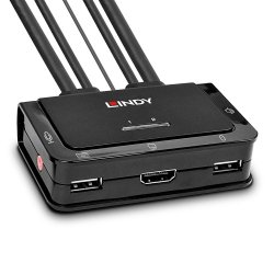 Lindy Switch KVM 2 ports HDMI 4K30, USB 2.0 & audio, câbles intégrés