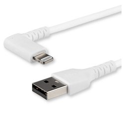 StarTech.com Câble USB-A vers Lightning Blanc Robuste 2m Coudé à 90° - Câble de Charge/Synchronisation USB Type A vers Lightning en Fibre Aramide Robuste et Résistante - Certifié Apple MFi - iPhone