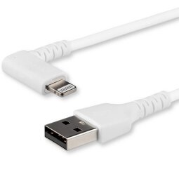 StarTech.com 2m USB A to Lightning Cable - Durable 90 Degree Right Angled White USB Type A to Lightning Connector Sync & Charger Cord w/Aramid Fiber Apple MFI Certified iPad iPhone 11