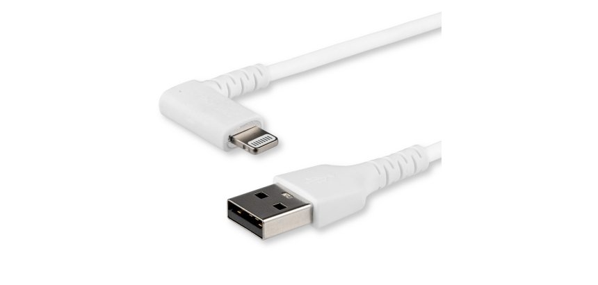 StarTech.com Câble USB-A vers Lightning Blanc Robuste 2m Coudé à 90° - Câble de Charge/Synchronisation USB Type A vers Lightning en Fibre Aramide Robuste et Résistante - Certifié Apple MFi - iPhone