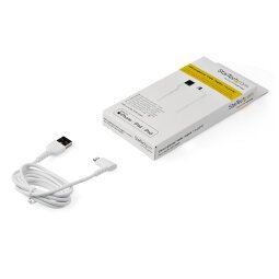 StarTech.com 1m strapazierfähiges weißes USB-A auf Lightning-Kabel - 90° rechtwinkliges USB Lightning Ladekabel mit Aramidfaser - Synchronis
