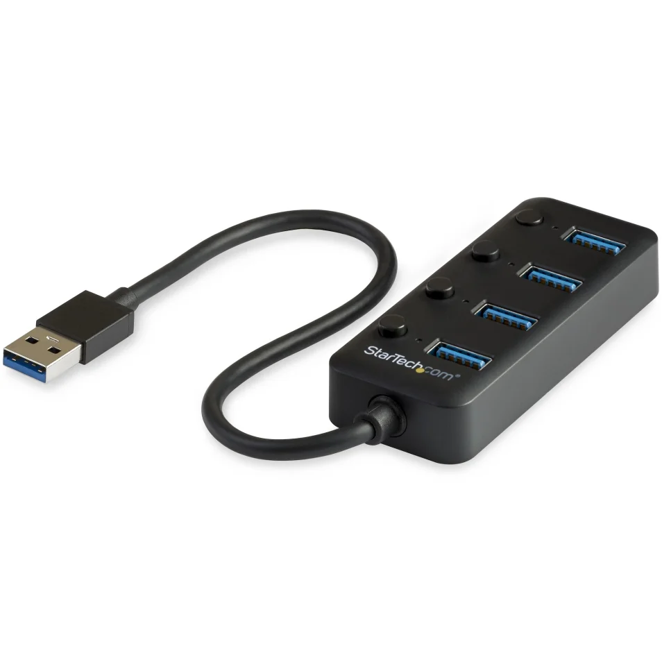 StarTech.com Hub USB 3.0 4 Ports -USB-A vers 4x USB 3.0 Type-A avec 1x  Interrupteur On/Off par Port- SuperSpeed USB 3.2 Gen 1 (5Gbps) - Alimenté  par Bus - Portable - Câble