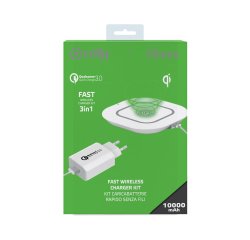Celly WLKIT3IN1WH Caricabatterie per dispositivi mobili Telefono cellulare, Smartphone, Tablet Bianco USB Carica wireless Ricarica rapida Interno