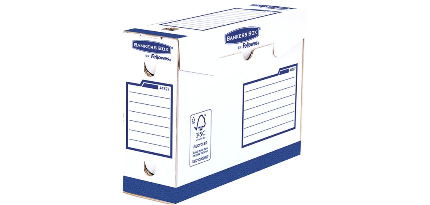 Boite archives bankers box heavy duty dos 10 cm carton coloris blanc bleu montage manuel