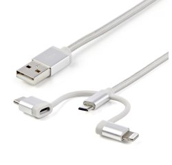 StarTech.com 1 m (3 ft.) USB Multi Charging Cable - USB to Micro-USB or USB-C or Lightning for iPhone / iPad / iPod / Android - Apple MFi Certified - 3 in 1 USB Charger - Braided
