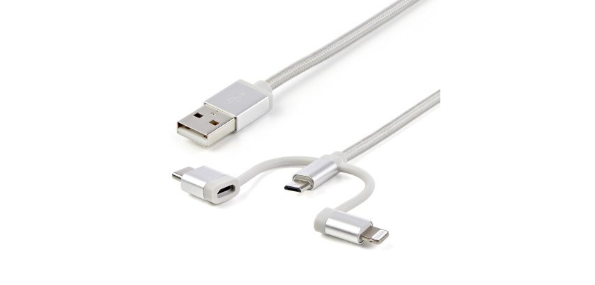 StarTech.com 1 m (3 ft.) USB Multi Charging Cable - USB to Micro-USB or USB-C or Lightning for iPhone / iPad / iPod / Android - Apple MFi Certified - 3 in 1 USB Charger - Braided